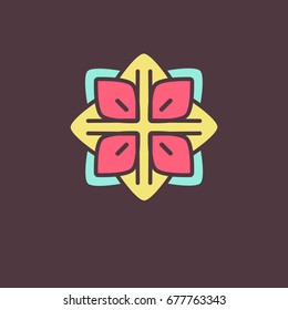 Simple and graceful vector label, flower ornament, flat design.