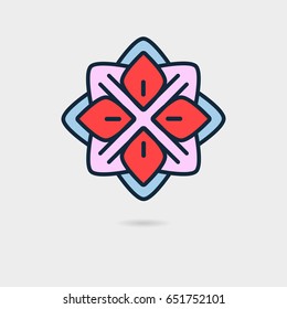 Simple and graceful vector label with shadow, flower ornament, flat design.