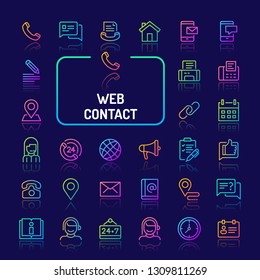 Simple gradient color icons isolated over dark background related to Website and internet contact. Vector signs and symbols collections for website and app.
