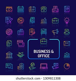 Simple gradient color icons isolated over dark background related to business & Office. Vector signs and symbols collections for website and app..