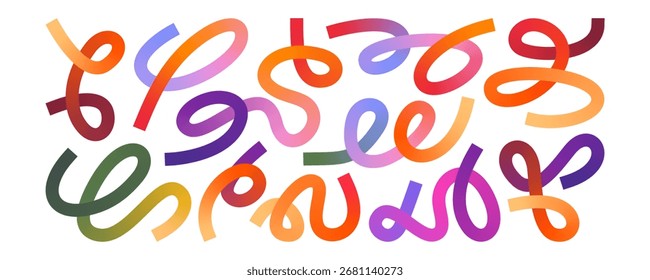 Simple Gradient Colorful Swirl Lines Set Composition. Elegant Vector Squiggle, Ribbon, Wave Design.