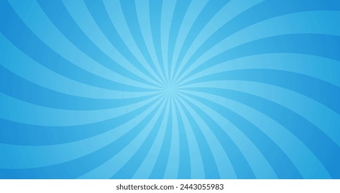 Simple Gradient Groovy Rays Of Comic Style Blue Swirl Sunburst Effect In Blank Horizontal Plain Background 