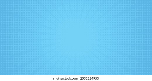 Simple Gradient Groovy Rays Of Comic Style Blue Swirl Sunburst Effect In Blank Horizontal Plain Background