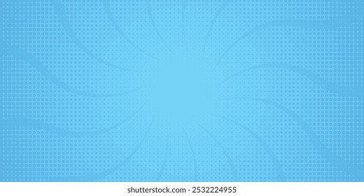 Simple Gradient Groovy Rays Of Comic Style Blue Swirl Sunburst Effect In Blank Horizontal Plain Background