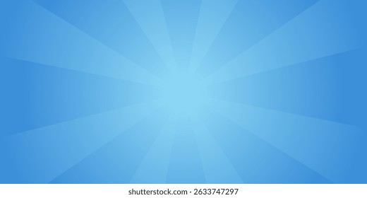 Simple Gradient Groovy Rays Of Comic Style Blue Swirl Sunburst Effect In Blank Horizontal Plain Background 