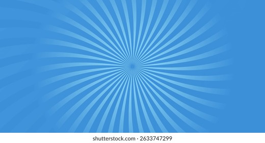 Simple Gradient Groovy Rays Of Comic Style Blue Swirl Sunburst Effect In Blank Horizontal Plain Background 
