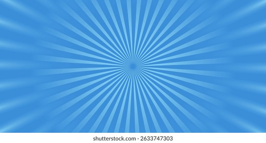Simple Gradient Groovy Rays Of Comic Style Blue Swirl Sunburst Effect In Blank Horizontal Plain Background 