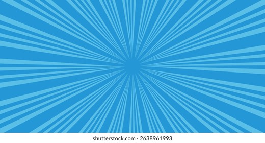 Simple Gradient Groovy Rays Of Comic Style Blue Swirl Sunburst Effect In Blank Horizontal Plain Background 