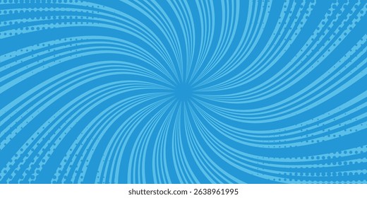 Simple Gradient Groovy Rays Of Comic Style Blue Swirl Sunburst Effect In Blank Horizontal Plain Background 