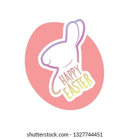 Simple and gradient happy easter logo with egg background, great and modern happy easter logo with rabbit head illustration inside and pastel egg background, applicable for gift card snd many more