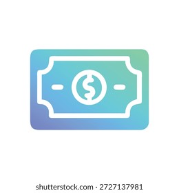 Un simple icono de gradiente de un billete de un dólar aislado en blanco. Describe temas económicos y bancarios básicos. Estilo de Vector plano.