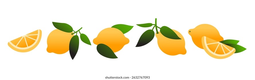 Simple gradient, lemon fruits banner. Vector fresh citrus set illustration