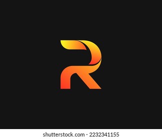 Simple gradient letter R logo design template on black background.