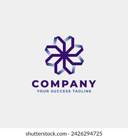 Plantilla de logotipo de espiral de flor de hélice de gradiente simple. Diseño de logotipo de hélice giratorio abstracto estilo moderno minimalista