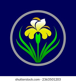 Logo de flor de iris amarillo gradiente simple en fondo oscuro aislado