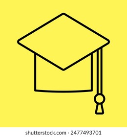 simple graduation cap icon, line vector isolated on yellow background. trendy and modern design