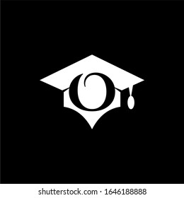 Simple graduation hat icon. Stroke pictogram. Vector illustration isolated on a black background. Premium quality symbol. Vector sign for mobile app and web sites. O logo letter designs premium
