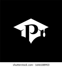 Simple graduation hat icon. Stroke pictogram. Vector illustration isolated on a black background. Premium quality symbol. Vector sign for mobile app and web sites. P logo letter designs premium