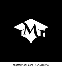 Simple graduation hat icon. Stroke pictogram. Vector illustration isolated on a black background. Premium quality symbol. Vector sign for mobile app and web sites. M logo letter designs premium