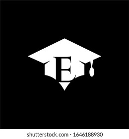 Simple graduation hat icon. Stroke pictogram. Vector illustration isolated on a black background. Premium quality symbol. Vector sign for mobile app and web sites. E logo letter designs premium