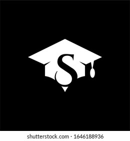 Simple graduation hat icon. Stroke pictogram. Vector illustration isolated on a black background. Premium quality symbol. Vector sign for mobile app and web sites. S logo letter designs premium