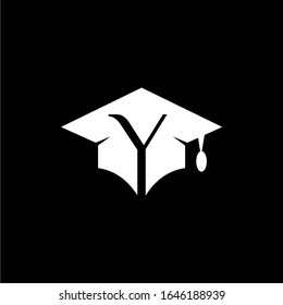 Simple graduation hat icon. Stroke pictogram. Vector illustration isolated on a black background. Premium quality symbol. Vector sign for mobile app and web sites. Y logo letter designs premium