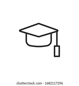 Simple graduation hat line icon. Stroke pictogram. Vector illustration isolated on a white background. Premium quality symbol. Vector sign for mobile app and web sites.
