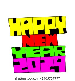 simple graffiti that says happy new year 2024 in attractive colors