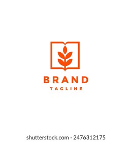 Simple Grain Food Book Logo Design. The Wheat Seed In The Middle Of The Book Logo Design.