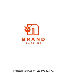 Simple Grained Letter n Logo Design. Initial Letter N and Wheat Grain In One Continuous Line Design.