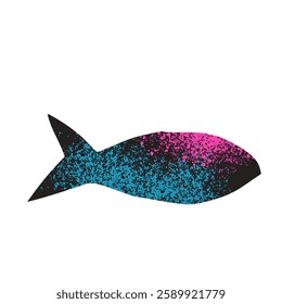 Simple grainy textured fish. Sardine element with noise. Salmon or anchovy silhouettes. Undersea animal. Vector hand drawn cutout collage illustration isolated on white background.