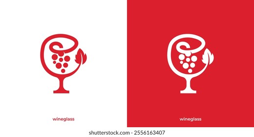 Simple Grape Wine Logo. Wineglass and Grape Fruit Icon Graphic. Winery Grapes Logo Design Template.