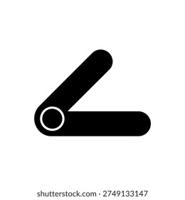 A simple graphic of a bent tube with a circular end on a white background