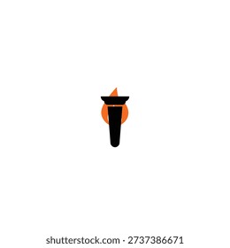 Simple graphic of a black torch with an orange flame and circle