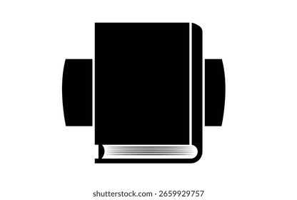 Un icono de libro blanco y negro simple y gráfico que se muestra sobre un fondo blanco. El libro tiene una cubierta negra lisa y un conjunto visible de páginas.