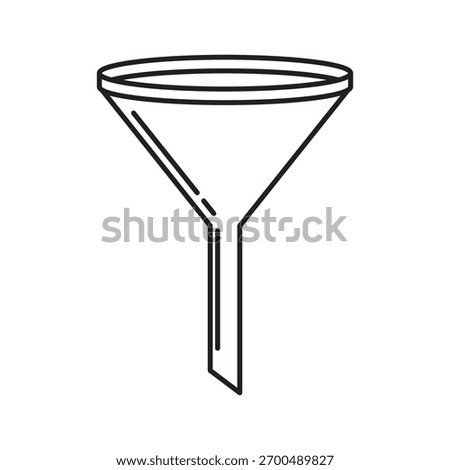 A simple, graphic black and white outline of a funnel. Perfect for representing filtering processes, chemistry or kitchen tools in a minimalist style.