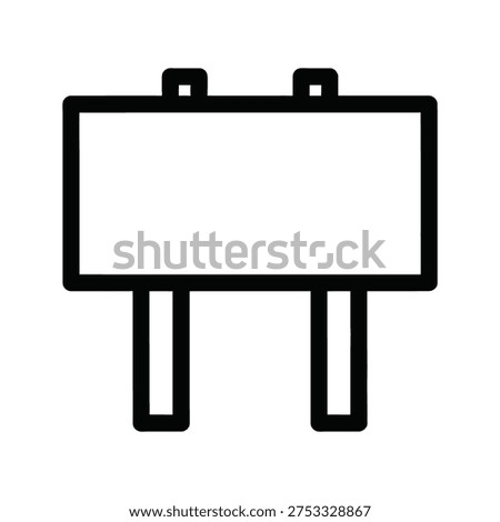 A simple graphic of a blank sign with two posts and attachment points. Vector