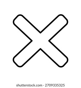 Un gráfico simple de una marca de "X" negra y negrita, que representa la cancelación, el error, la eliminación, el error o un Botón cerrado para las interfaces de usuario. Limpio y versátil.