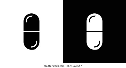 Gráfico simple de una píldora de la cápsula, mostrado en ambos fondos blancos y negros. Ideal para diseños médicos o farmacéuticos.
