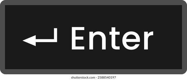 Simple graphic of a computer enter key. The key is black with a grey border, and the enter symbol and text are in white. Perfect for illustrating technology, instructions, or digital interfaces.