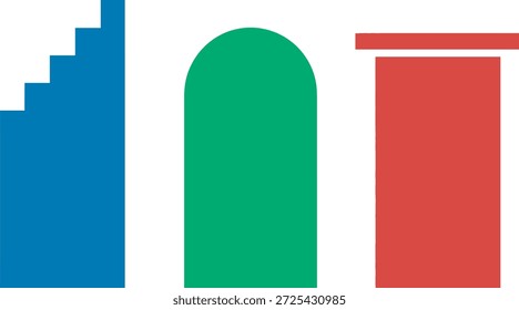 A simple graphic consisting of three shapes in different colors and styles, possibly representing a logo or icon