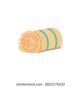 Simple graphic of a cylindrical hay bale secured with turquoise straps ideal for agricultural themes and farm concepts.