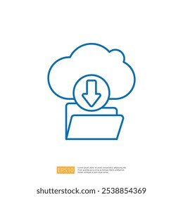 A simple graphic depicting a cloud with a downward arrow pointing to a folder, symbolizing cloud storage and file downloading.