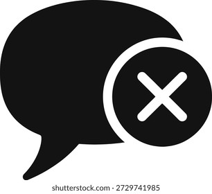 A simple graphic depicting a communication block or a disabled message function, icon arranged in a clean, perfectly aligned grid, flat vector design, solid black color, consistent stroke and proportions, fully editable EPS vector format, no gradients, no shadows, no text