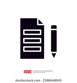 A simple graphic depicting a notepad with lines and a pencil, symbolizing note-taking or writing tasks.