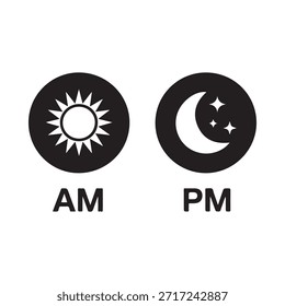 Gráfico simple que representa los iconos del sol y la luna con las etiquetas am y pm a continuación
