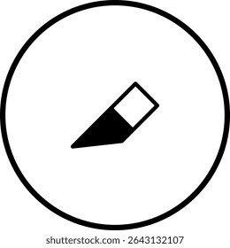 Simple graphic depiction of an eraser in a circle, black and white icon