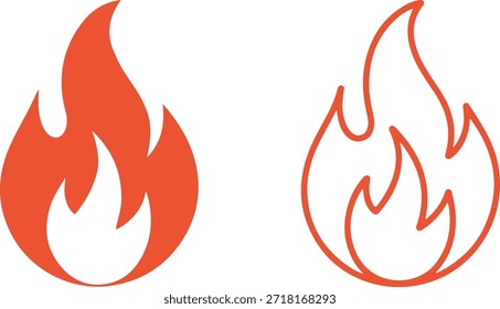 Eine einfache Grafik zeigt zwei orangefarbene und rote Flammenformen, die Feuer und seine Energie darstellen.