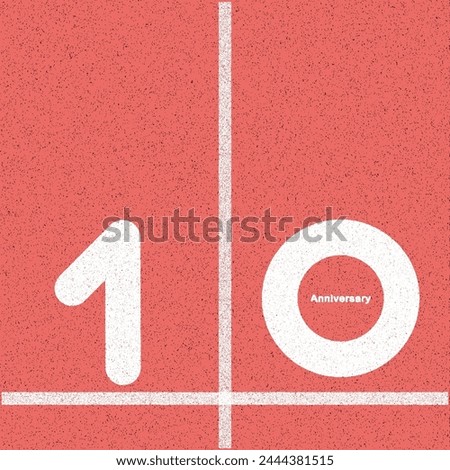 Simple Graphic design 10, 10th  Flat 2D Vector representation of a running track. of a running track with the number “10” painted on it in bold white text. The track appears to be red with white lane