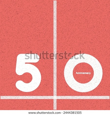 Simple Graphic design 50, 50th  Flat 2D Vector representation of a running track. of a running track with the number “50” painted on it in bold white text. The track appears to be red with white lane